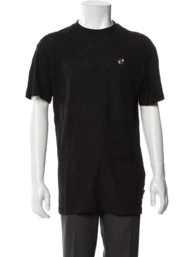 Pre-owned Philipp Plein Lamb Leather Crew Neck T-shirt In Black