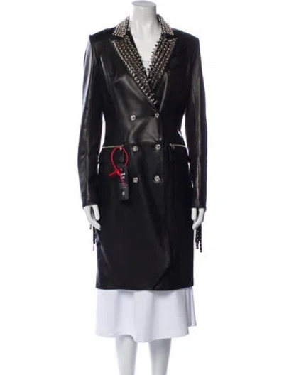 Pre-owned Philipp Plein Lamb Leather Floral Print Trench Coat In Black