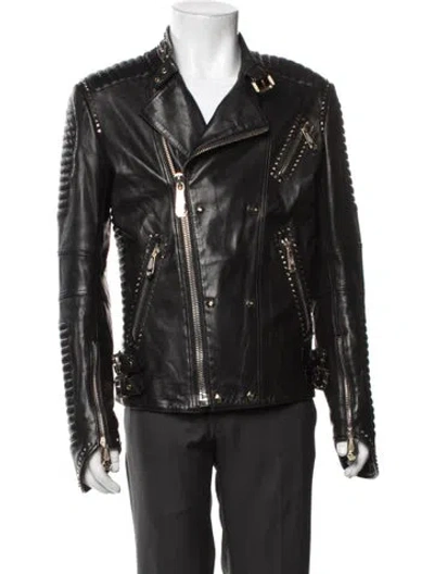 Pre-owned Philipp Plein Lamb Leather Moto Jacket In Black