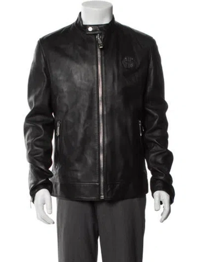 Pre-owned Philipp Plein Lamb Leather Moto Jacket W/ Tags In Black
