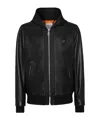 Philipp Plein Leather Hooded Bomber With Satin Inserts In Black