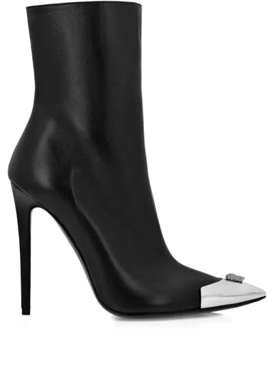 Philipp Plein Leather Ankle Boots In Black