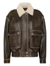 Philipp Plein Leather Aviator Bomber Jacket In Brown