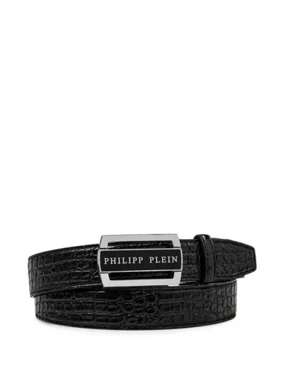 Philipp Plein Leather Belt Cocco In Black