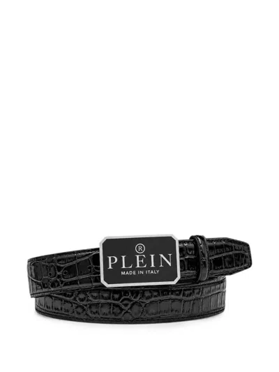 Philipp Plein Leather Belt Plein Made In Italy Cocco In Black