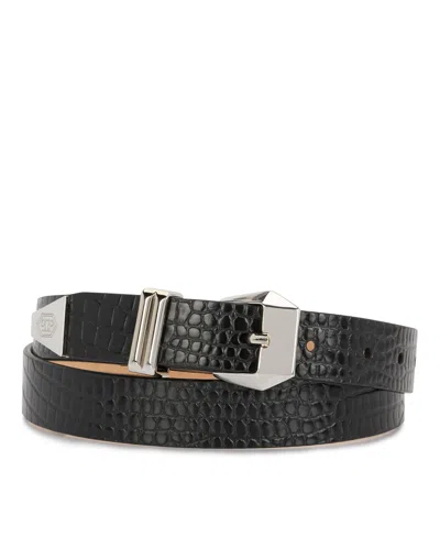 Philipp Plein Leather Belt Cocco In Black
