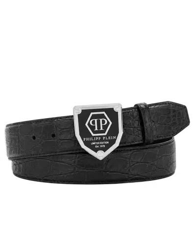Philipp Plein Leather Belt Cocco Hexagon In Black