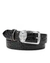 Philipp Plein Leather Belt Crocco Print Shiny Skull In Black