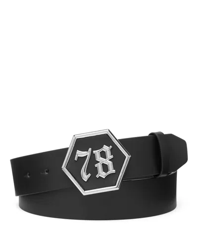 Philipp Plein Leather Belt Gothic Plein In Black