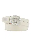 Philipp Plein Leather Belt Hexagon In Beige