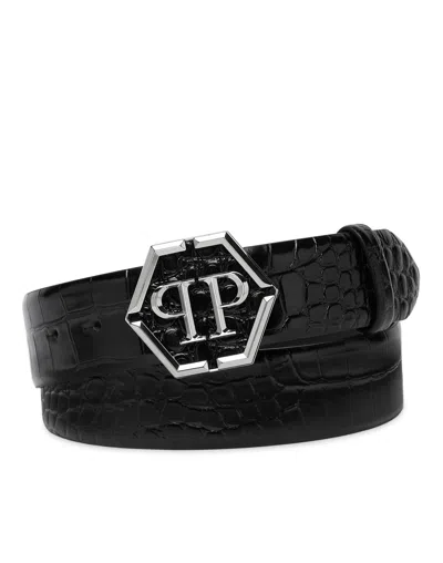 Philipp Plein Leather Belt Hexagon In Black