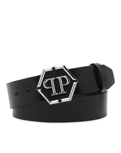 Philipp Plein Leather Belt Hexagon In Black