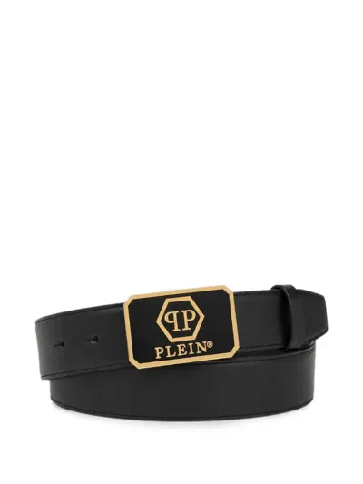 Philipp Plein Leather Belt Hexagon In Black