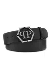 Philipp Plein Hexagon Logo-buckle Leather Belt In Black