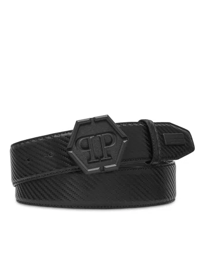 Philipp Plein Leather Belt Hexagon In Black