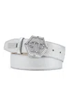 Philipp Plein Leather Belt Hexagon In Silver