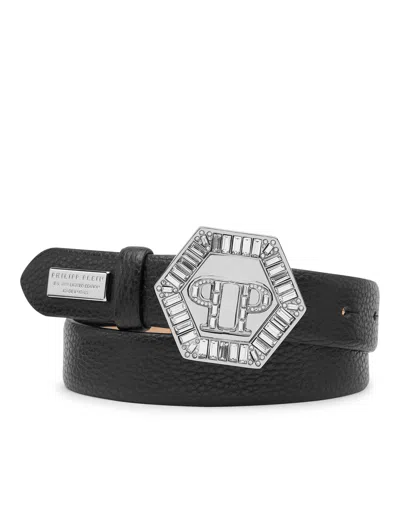 Philipp Plein Leather Belt Iconic Plein In Black