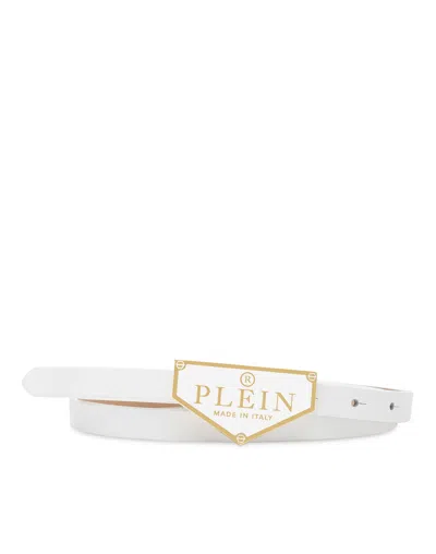 Philipp Plein Leather Belt Iconic Plein In White
