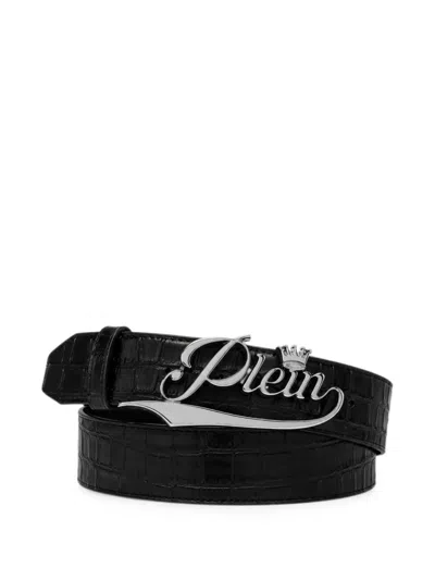 Philipp Plein Leather Belt King Plein Cocco In Black