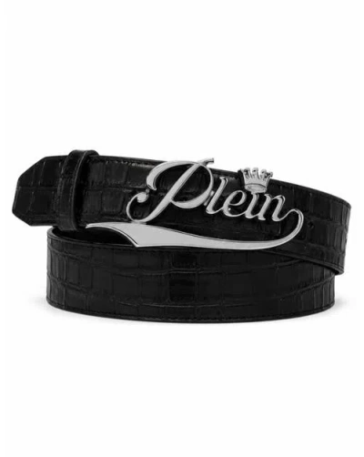 Philipp Plein Leather Belt King Plein Cocco Men In Black