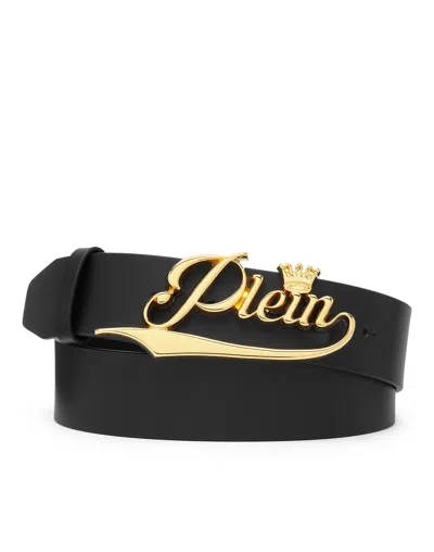 Philipp Plein Leather Belt King Plein In Black
