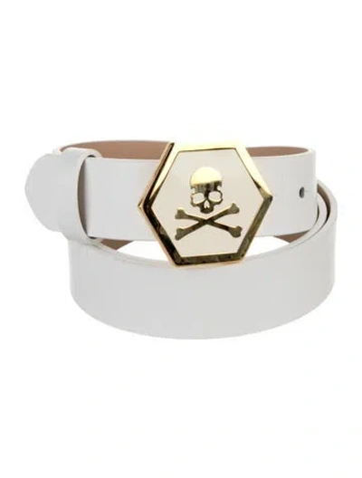 Pre-owned Philipp Plein Leather Belt Kit In White