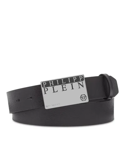 Philipp Plein Leather Belt  Tm In Black