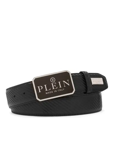 Philipp Plein Leather Belt  Tm In Black