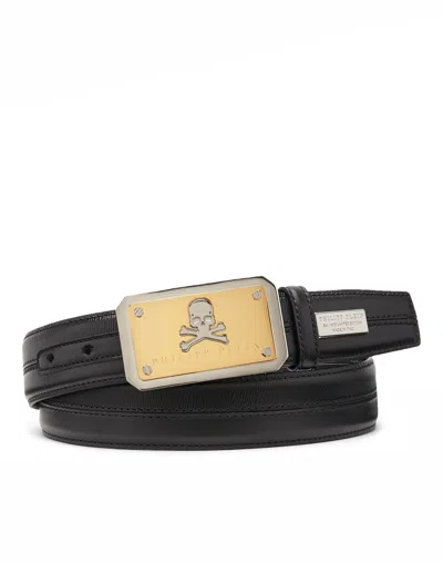 Philipp Plein Leather Belt Skull And Plein In Black
