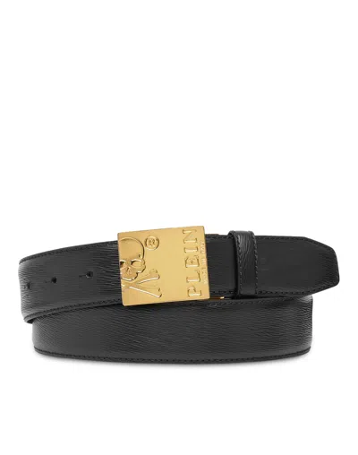 Philipp Plein Leather Belt Skull And Plein In Black
