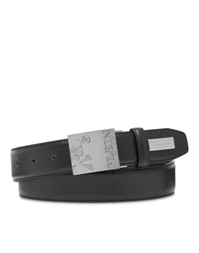Philipp Plein Leather Belt Skull And Plein In Black