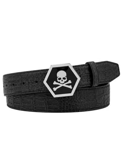 Philipp Plein Leather Belt Skull Cocco In Black