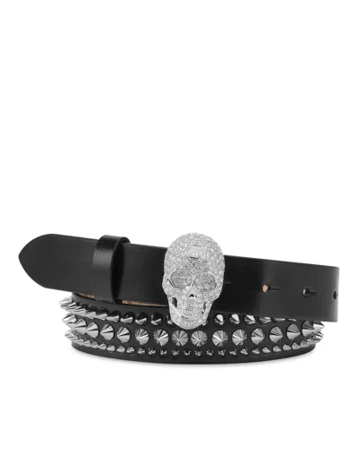Philipp Plein Leather Belt Skull In Multi