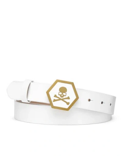Philipp Plein Leather Belt Skull Premium Women In White