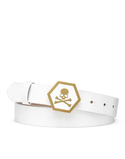 Philipp Plein Leather Belt Skull In White