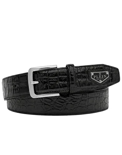 Philipp Plein Leather Belt Triangle Cocco In Black