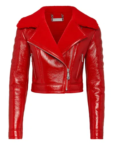 PHILIPP PLEIN LEATHER BIKER CROP KILLER LATEX
