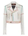 Philipp Plein Crystal-trim Studded Cropped Biker Jacket In White