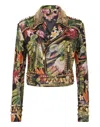 Philipp Plein Leather Biker Cropped Flowers In Multi