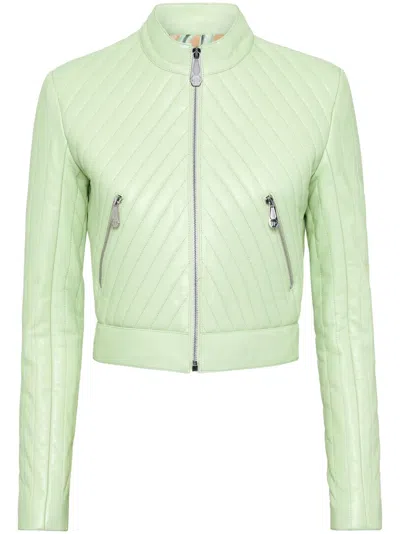 Philipp Plein Leather Biker Jacket In 绿色