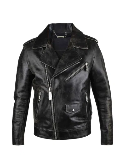 Philipp Plein Leather Biker Jacket In Black
