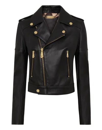 Philipp Plein Leather Biker Jacket In Black