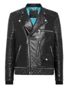 Philipp Plein Leather Biker Jacket In Black