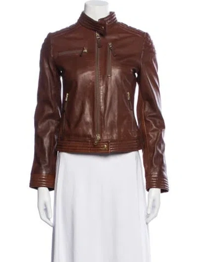 Pre-owned Philipp Plein Leather Biker Jacket In Brown