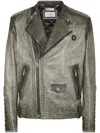 Philipp Plein Leather Biker Jacket In Grey