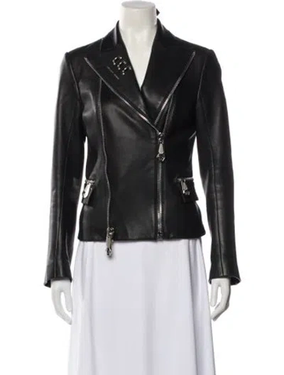 Pre-owned Philipp Plein Leather Biker Jacket W/ Tags In Black