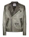 Philipp Plein Leather Biker Jacket With Patch Studs