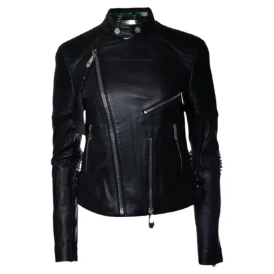 Pre-owned Philipp Plein , Leather Biker Jacket With Studs In Black