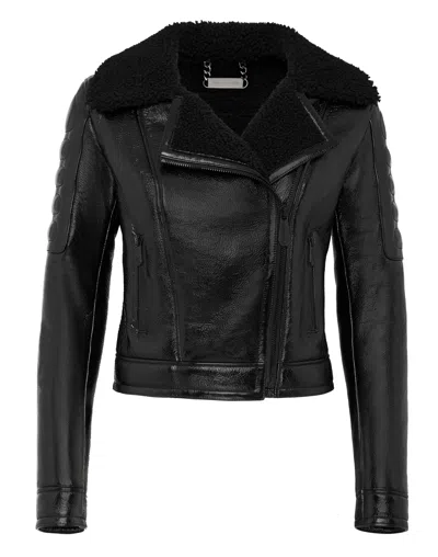 Philipp Plein Leather Biker Killer Latex In Black