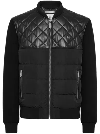 Philipp Plein Leather Bomber Jacket In Black